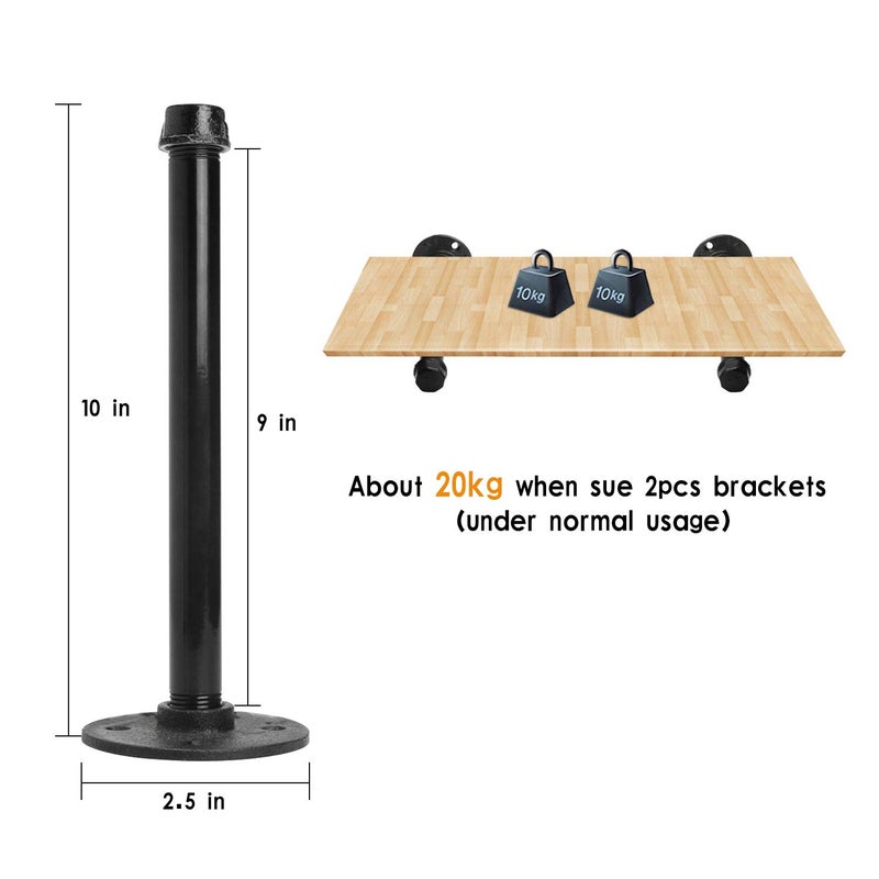 Home TZH 1/2" Industrial Black Iron Pipe Shelf Brackets, Rustic Wall Mounted DIY Shelving Bracket Hanging Custom Pipe Brackets for Floating Shelves (10 Inch, Piece, 4.0) - Image 3
